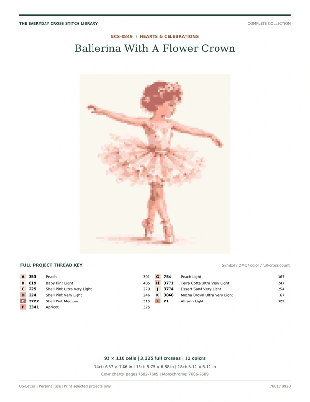 Actual PDF overview for Ballerina With A Flower Crown: Hearts & Celebrations