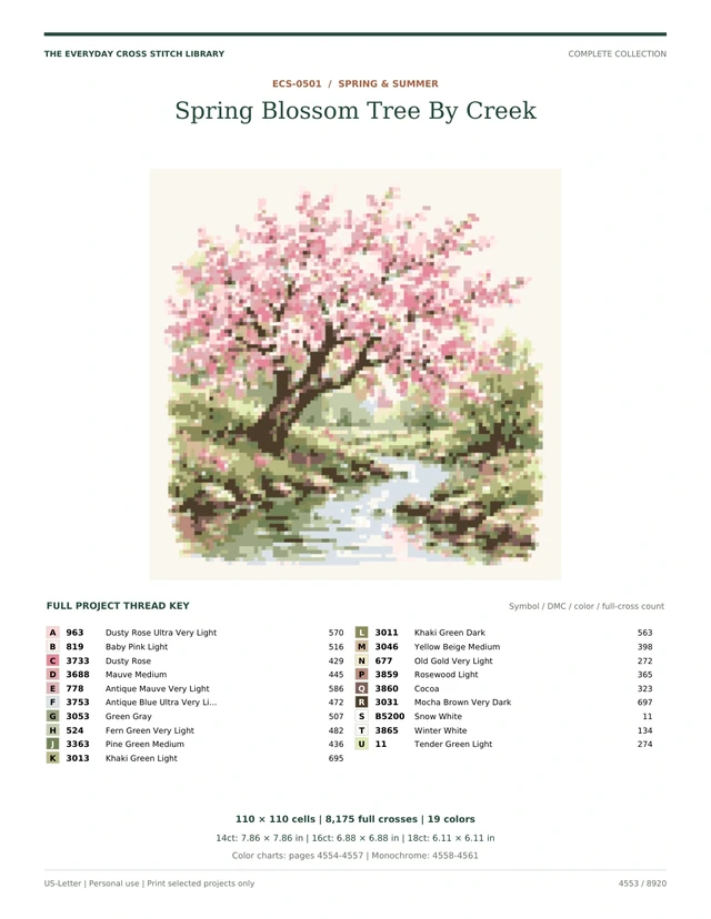 Actual PDF overview for Spring Blossom Tree By Creek: Spring & Summer