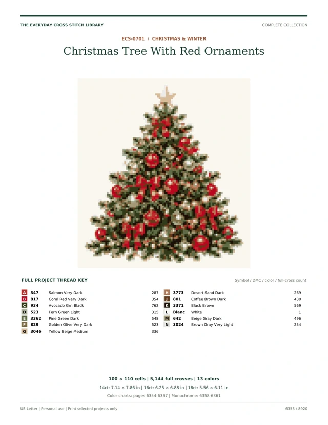 Actual PDF overview for Christmas Tree With Red Ornaments: Christmas & Winter